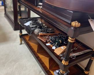 Beautiful inlaid console on casters 
