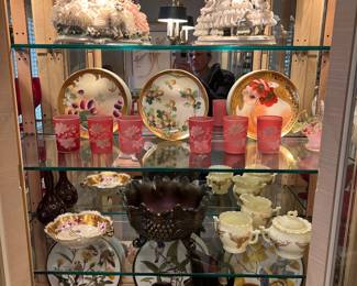 Antique German porcelain Dresden lace figurines, carnival glass and more