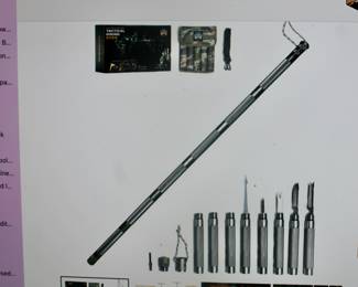 Hard to photograph due to 54" size. There are 8 Tubes each tube contains the pictured hunting items, one in each tube, the Tube bread down into a small unit.