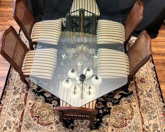 Glass Dining Table with 6 Chairs Rug