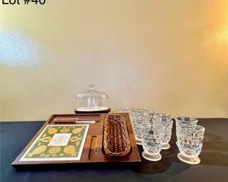 Ceramic Tile and Wood Platter Tray Others 