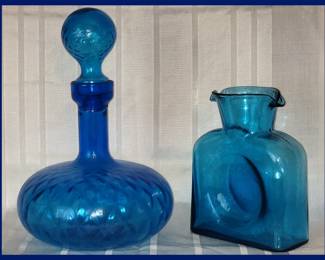 Blue Glass Decanter and Blenko Vase
