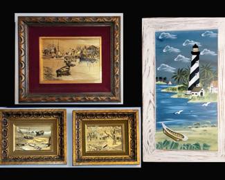 Copper Art and Framed Glass Lighthouse Picture