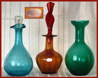 Mid Century Glass Decanters including a Vintage Rainbow Glass Decanter