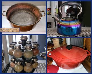 There are Loads of Very Nice Kitchen Items Available including a Henry Roessle & Sons Copper Pot; Lots of Great Items for Entertaining