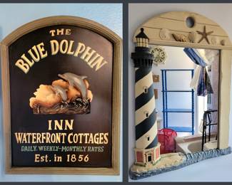 The Blue Dolphin In Plaque and Large Lighthouse Mirror