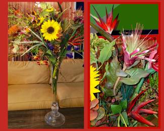 HUGE Glass Vase FILLED with Gorgeous Faux Flowers