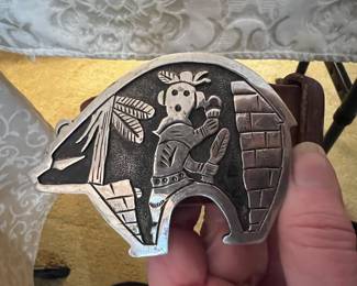 Navajo Large Overlay  Belt Buckle Native American Handmade