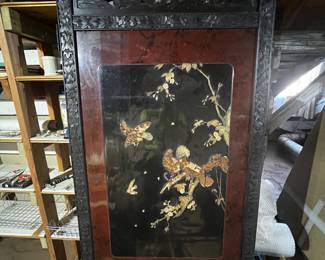 Asian Heavily carved Panel /screen soapstone missing