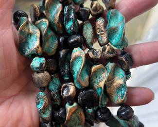 Wood carved HP Turquoise Bead Necklace