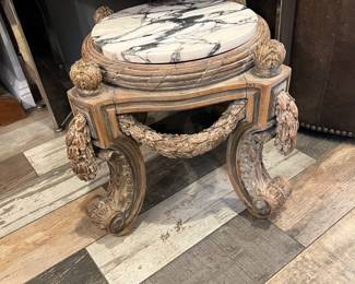 Antique French F. Linke gilt Porte Potiche marble top stool