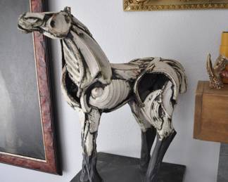 White and Kawai Tribute (Ceramic Earthenware Horse by Jari Hollister)