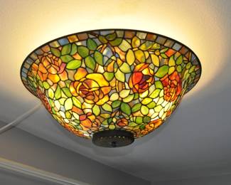 Collection of Vintage stained glass ceiling, table and floor lamps. This beauty is a 24" diameter ceiling fixture.