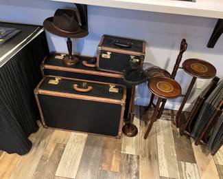 Vintage Bottega Venetta brass mounted leather hard-sided suitcases and travel case.