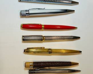 Pens by Cartier, Mont Blanc, Dupont, Tornado Retro 1951, Yard-O-Led, Colibri etc.