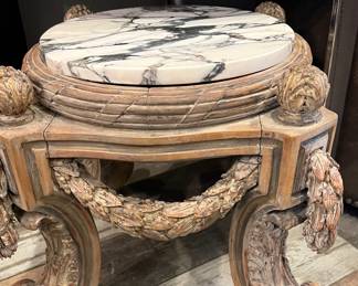 Antique French F. Linke gilt Porte Potiche marble top stool