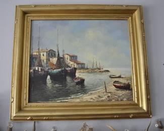 Vintage Original Italian oil on Viktoria Maltuch canvas framed by Jerry Solomon in 22k gold frame. Signed by signature indecipherable.