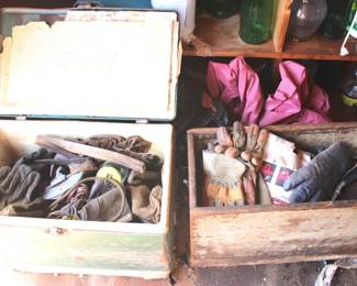 98 - Wood box & cooler w/ contents