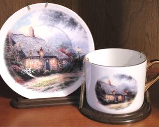 266 - Thomas Kinkade Mug & Plate Set "Moonlight Cottage"
