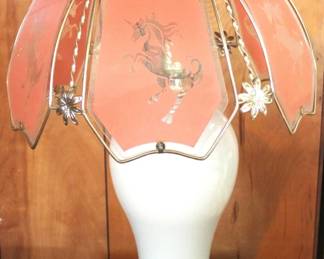 46 - Glass Shade Lamp - 24" Tall You are buying a used as-is electric/electronic item. We do not guarantee all components are present, and if it is not expressly stated, it is untested.