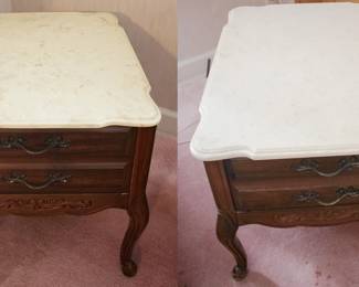 297 - Pair of Marble Top End Tables - 28 x 22 x 20