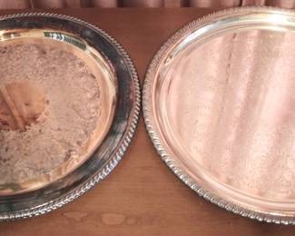 273 - 2 Silver Plated Serving Trays - 15" round