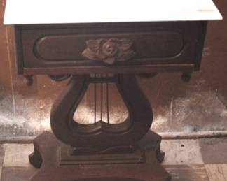 82 - Marble Top Table w/ Rose Drawer Pull 18 x 14 x 30