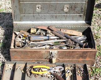 115 - Metal Toolbox w/ Contents - 8" x 17" x 6"