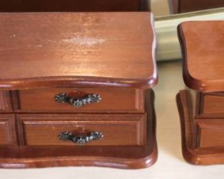 132 - 2 Wood Jewelry Boxes 4" x 11" x 4" 4" x 6" x 5"