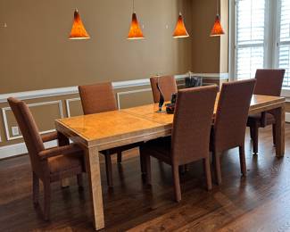 Modern burl wood Dining Room Table and Chairs