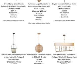 Listing of the Visual Comforts chandeliers and light fixtures available and current MSRP catalogue pricing