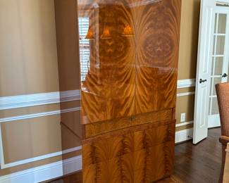 High-laquer Casa Novalia burl walnut wardrobe or media cabinet purchased from House of Denmark