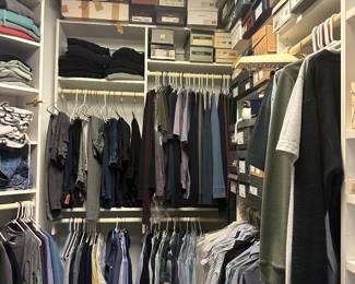 Tons of men’s clothing from AG, Armani, Burberry, Ralph Lauren, Polo, Nike, Adidas, Saks, etc mostly size medium and large 
