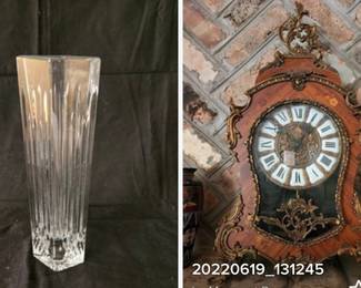 Lovely crystal vase & Vintage mantle clock 