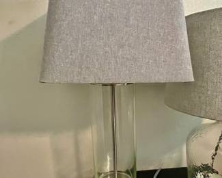 Glass base lamp with shade