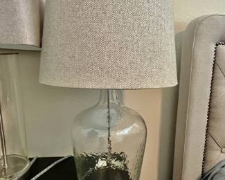Glass base lamp with shade