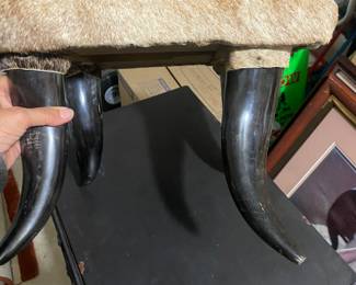 Cowhide Footstool with horn feet unusual