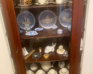 Wedgewood pcs in China cabinet also Fredericksburg China cabinet