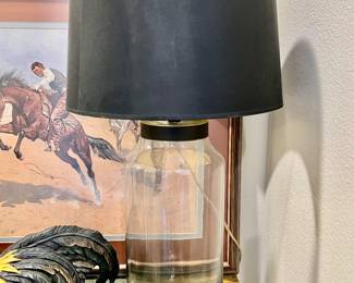 Glass base lamp with shade