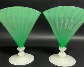 Pair of Art Deco uranium fan vases