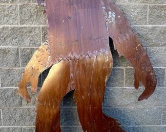Life size cut metal (tin) garden statue of the infamous Bigfoot