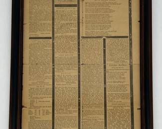 Framed Ulster County Gazette newspaper containing obituary for George Washington