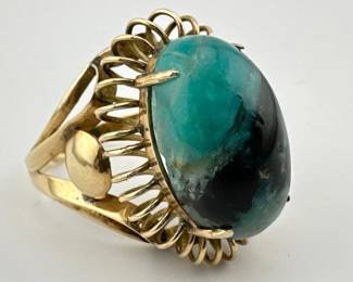 18kt antique chrysocolla cabochon ring
