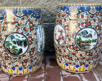 Pair of polychrome decorated garden seats