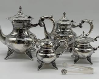 Japanese sterling marked 950 silver tea set with sugar tongs