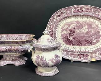 Antique Staffordshire purple transferware