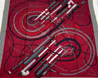 Hermes Fouets et Badines silk twill scarf by Virginie Jamin is from 2017