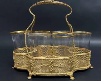 Vintage drinks caddy with glasses