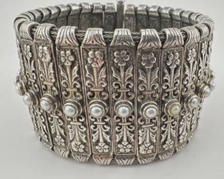 Heavy sterling Gerochristo bracelet with pearls