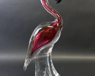 Murano crystal flamingo is pink and clear and is signed Marcolin